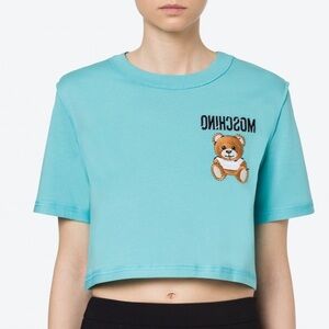 NWT 😍 MOSCHINO TEDDY BEAR JERSEY CROPPED T-SHIRT. Size 40IT . Fits a S/XS